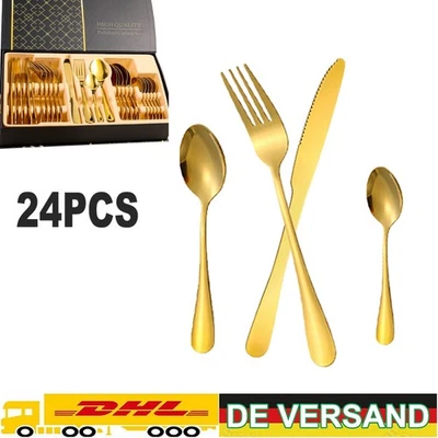 Besteckkoffer Besteckset 24-teilig für 6-Personen Besteck Edelstahl Gold - Bild 1 von 4