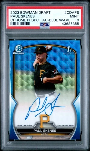 2023 Bowman Draft Chrome Prospect Auto #CDAPS Paul Skenes Chrome Blue Wave PSA 9