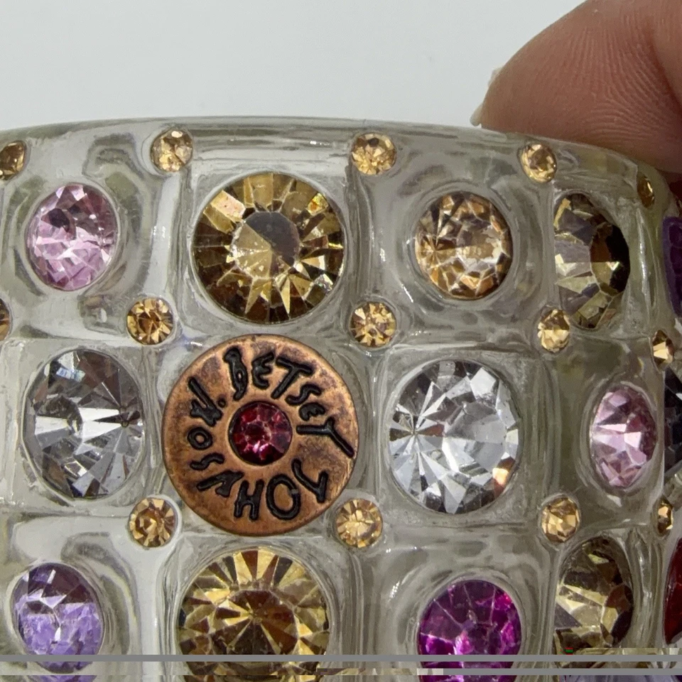 Vtg Betsy Johnson Lucite Bracelet Large Cuff Multi Color Crystals Chunky Rare - Image 4 of 4