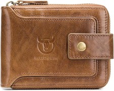 BULLCAPTAIN Genuine Leather Wallet for Men Large Capacity ID Window Card Case