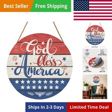 July Fourth Memorial Day Decorations Sign for Front Door Independence Day Pat...