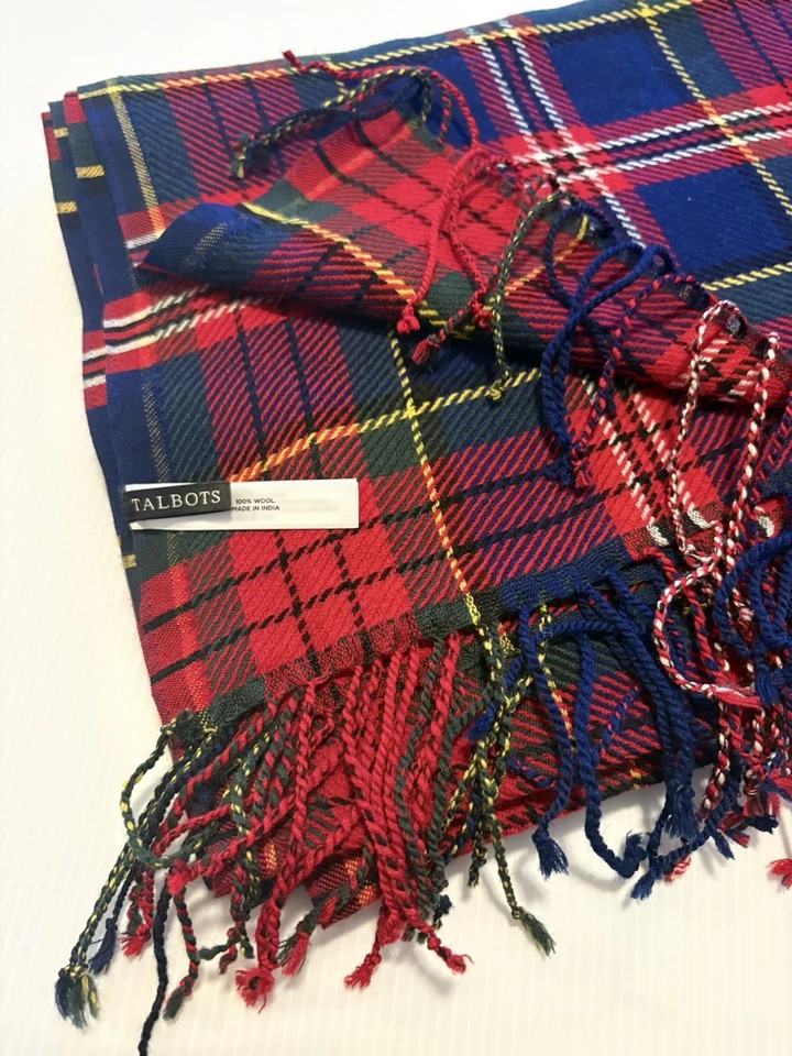 Talbots - Red, Blue, Green Plaid Wool Scarf 27" x 72" (Retail $79.50) EUC - Image 3 of 4