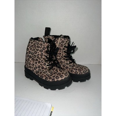 H&M Little Girls 8.5 Warm-lined Boots with Laces Light beige/leopard print