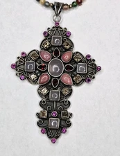 NICKY BUTLER Sterling Silver Gemstone Quartz Rhodolite Cross Pendant Necklace
