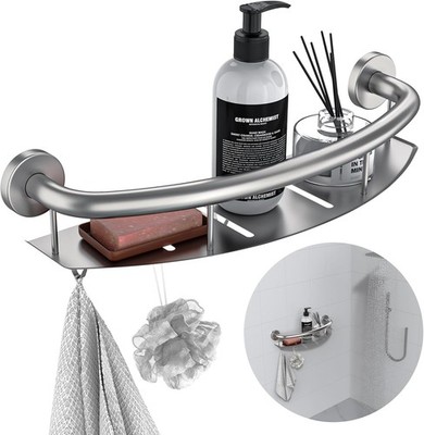 Brushed Nickel 18-inch Safety Grab Bar with Storage Shelf for Bathtub or Show