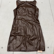 Shein Dress Womens Large Brown Faux Leather Sleeveless Bodycon Mini Zip Back