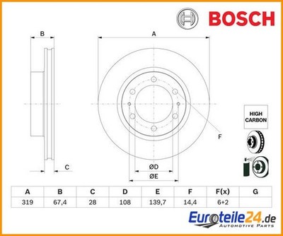 2 St. Bremsscheibe BOSCH 0986479G19 für Toyota Fortuner