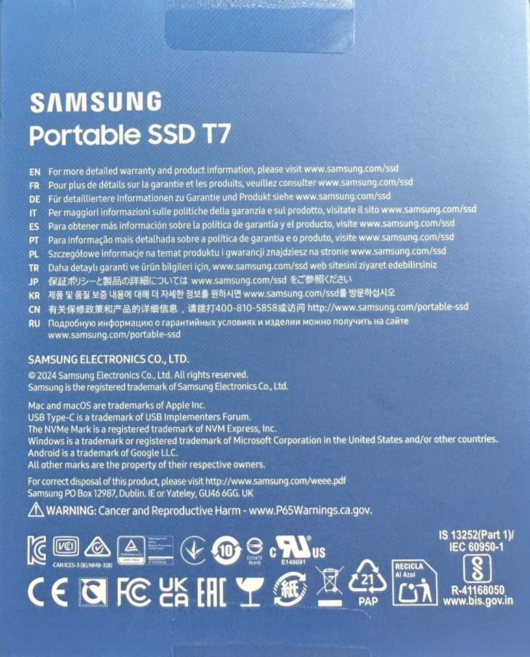 Samsung T7 2TB USB 3.2 Portable External Solid State Drive Titan Grey New in Box - Image 2 of 4