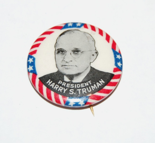1948 HARRY S. TRUMAN campaign pin pinback button political president election