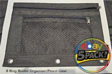 Pencil Pouch for 3 Ring Binder, 2 Pockets - Black - 5 PACK