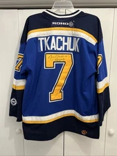 BRETT HULL Signed “HOF 2009” St. Louis Blues #7 Keith Tkachuk Jersey, Koho Sz M