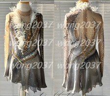 Ice skating dress Competition Figure Skating Twirling Costume gray dyeing