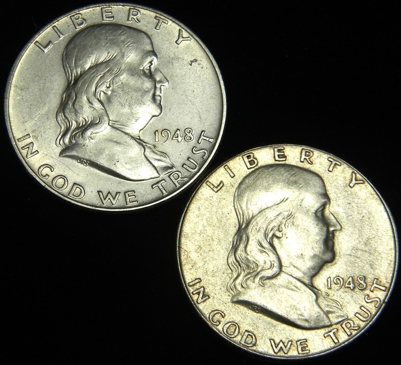 1948 PD YEAR SET FRANKLIN SILVER HALF DOLLARS, GRADE: AU/BU SLIDERS