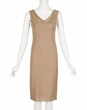 Christian Dior John Galliano 2000 SS Beige Soutache Trim Sheath Vintage Dress