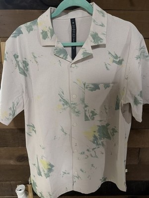 Lululemon Airing Easy Camp Collar Shirt Men L Gray Green Snap Button WovenAir