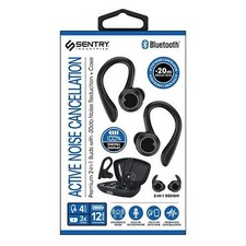 Sentry 2-in-1 Active Noise Cancellation Wireless Earbuds DOT or Hook Style Black