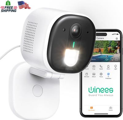 Winees Security Cameras Outdoor, Wired 2K Wi-Fi Cameras for Home Security, 2.4G 