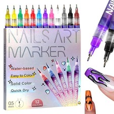 12 Colors Nail Art Pens Set, Nail Art Markers Polish Pen for 3D Nail Art, Drawin