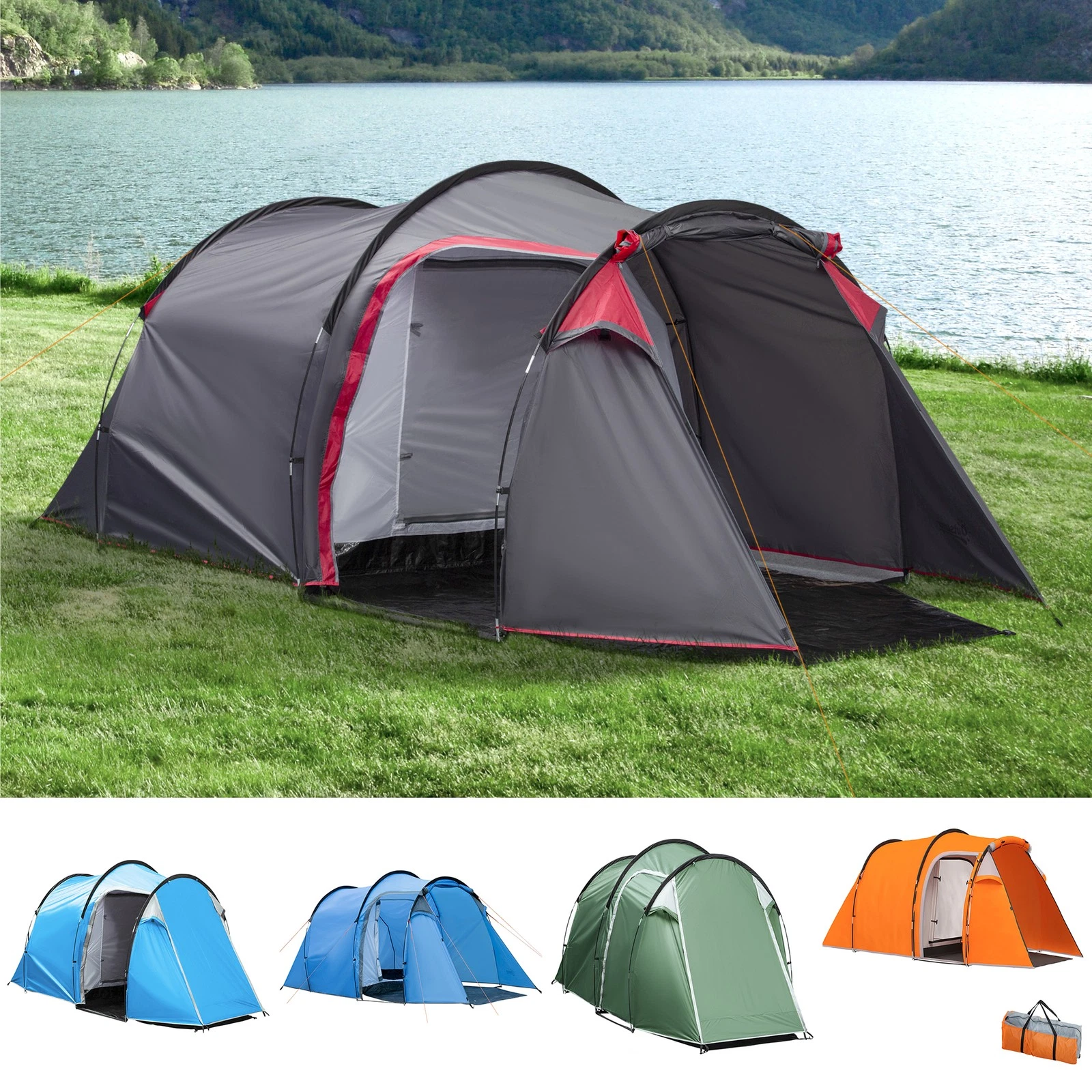 2 Man Camping Tent with 2 Rooms Porch Air Vents Rainfly