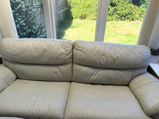 Beige Leather Sofa Couch 200cm L x 110cm W x 85cm H Living Room Seating