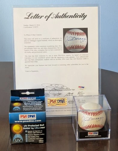 Joe DiMaggio Autographed Baseball PSA/DNA Authenticated Letter of Authenticity