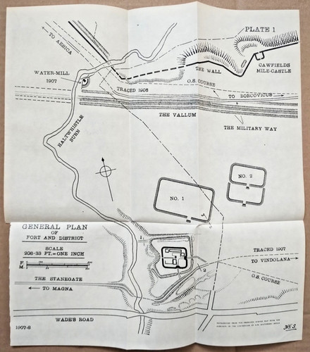 General Plan of Haltwhistle Burn Roman Fort - Antique Print - 1910