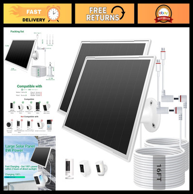 2 Pack Solar Charger for Ring Camera - 8W Waterproof Solar Panel, 16ft Cable, US