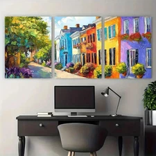 3pcs Charleston City Carolina Impasto Perfect Wall Art Canvas Framed 50x70cm