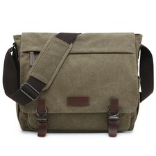 Large Vintage Canvas Messenger Shoulder Bag, Army Green, 15in Laptop Capacity