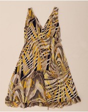 VINTAGE Womens Sleeveless A-Line Dress UK 10 Small Beige Geometric DF04