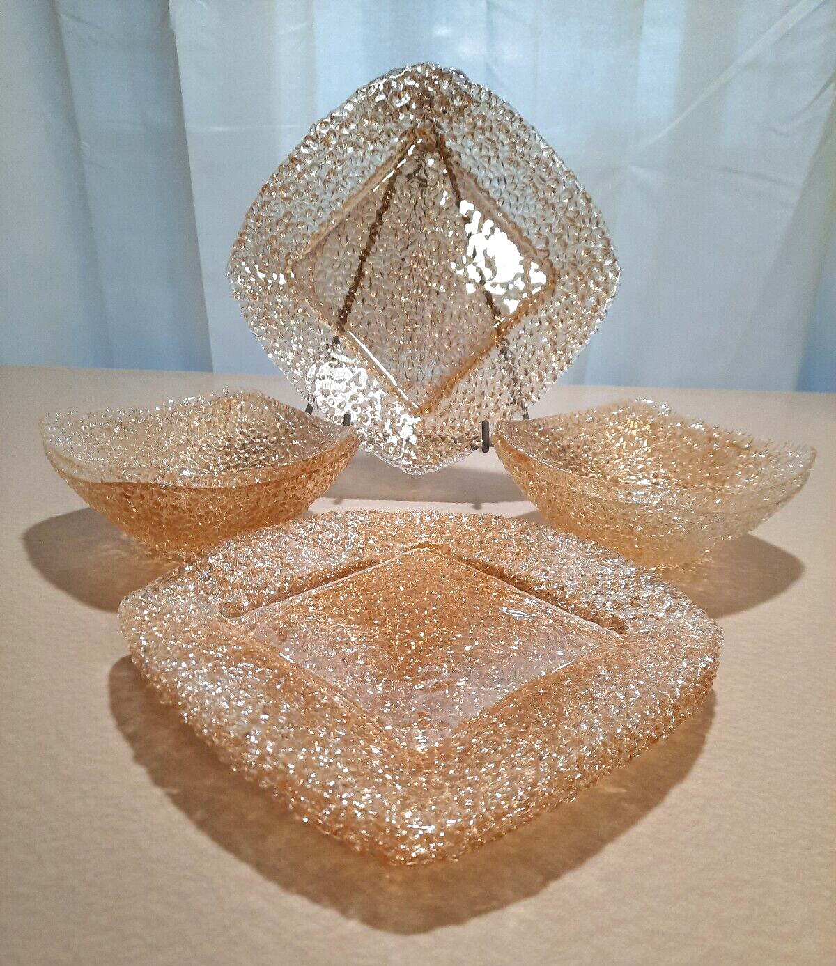 Set of 4 Vetropuro Pebble Textured Glass Bowl And Salad Plates Ardacam Akcam