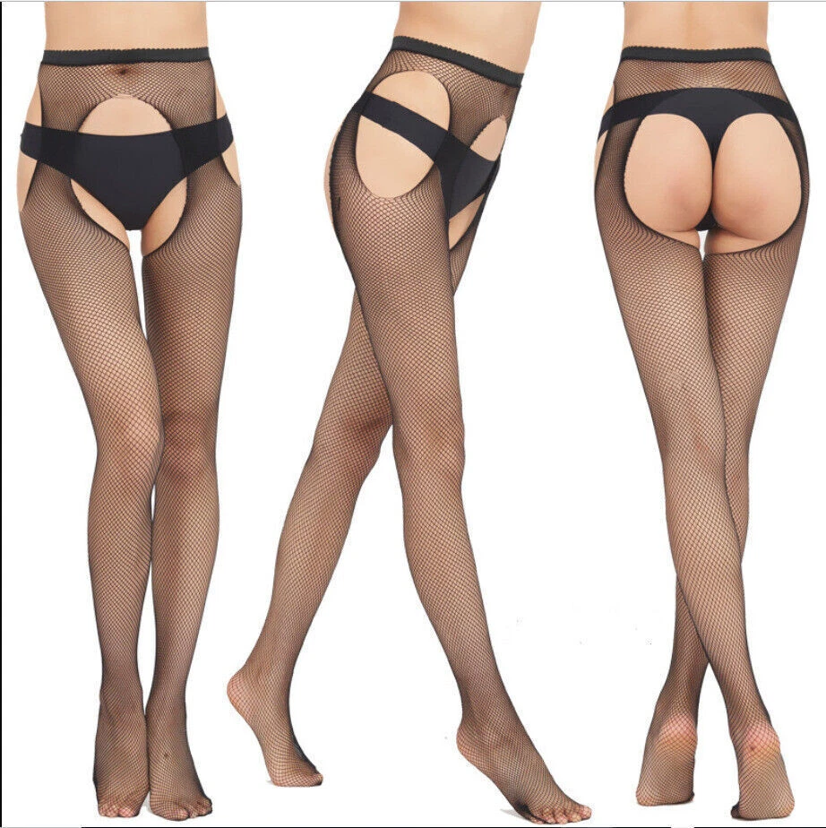 Sexy Netz Strumpfhose sexy Schritt offen Nylons schwarz Dessous Reizwäsche - Bild 3 von 4