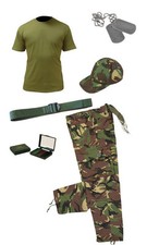 Kids Pack 4 Army Camo Fancy Dress Children's Soldier Outfit Shirt Pants Cap BELT