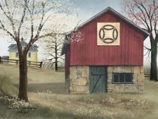 NEW Billy Jacobs Canvas Print DOUBLE WEDDING RING QUILT BLOCK BARN 12 "x 16"