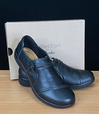 Black CLARKS Cheyn Madi Collection women's flats genuine leather NIB 8 W box