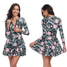 Women Long Sleeve Swimsuit 1-Piece Rash Guard UV Protection Surfing Swimwear