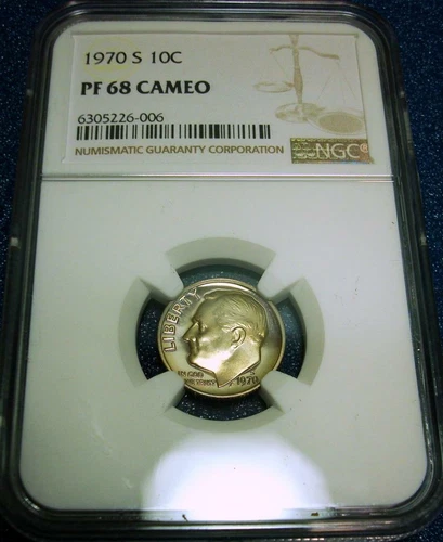 1970-S NGC PF68 CAMEO 10C ROOSEVELT DIME #006