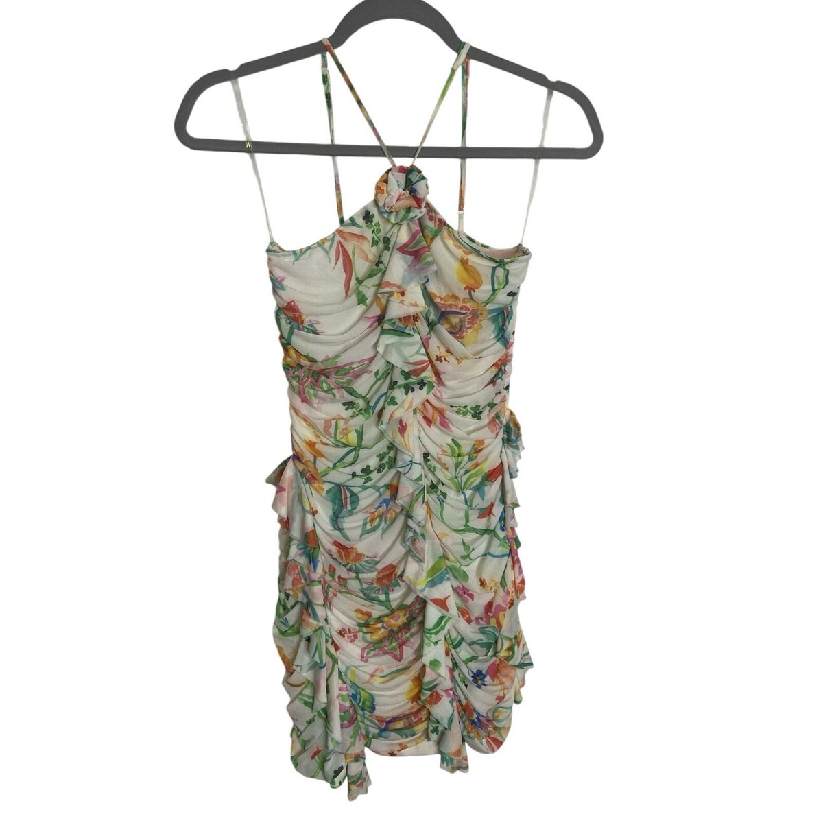 Rococo Sand Susan Mini Dress Halter Neck Ruffle Trim Floral Print White  Size M | eBay
