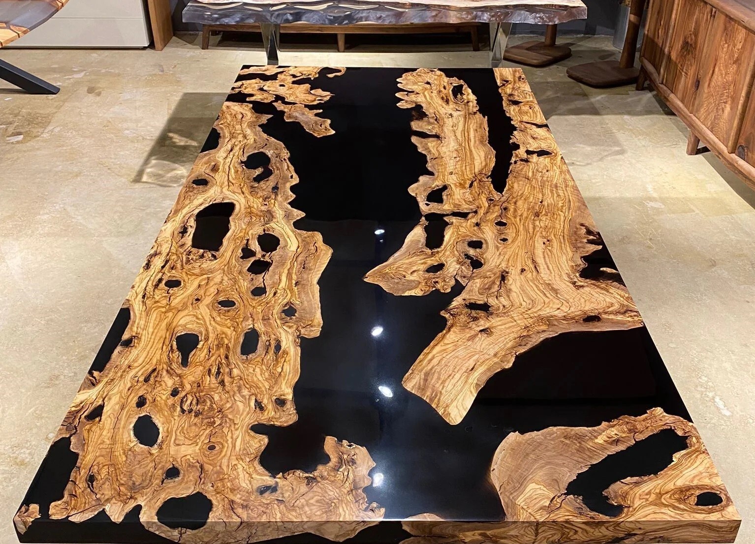 36x80 Black Epoxy Resin Live Edge Dining Table Modern Luxury Wood Counter Desk