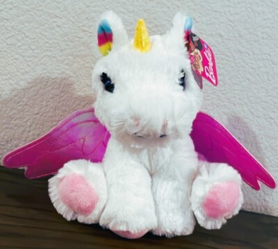 New Barbie White Rainbow Unicorn  7  Beanbag Plush Stuffed Toy