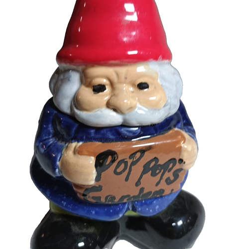 Pop Pop's Garden Hand Painted Gnome Candy Dish Ceramic Whimsical Decor 7"tall - Picture 2 of 16
