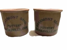 Set Of 2 Mini Beaumont Bros. Crock Pottery Made In Crockville Ohio
