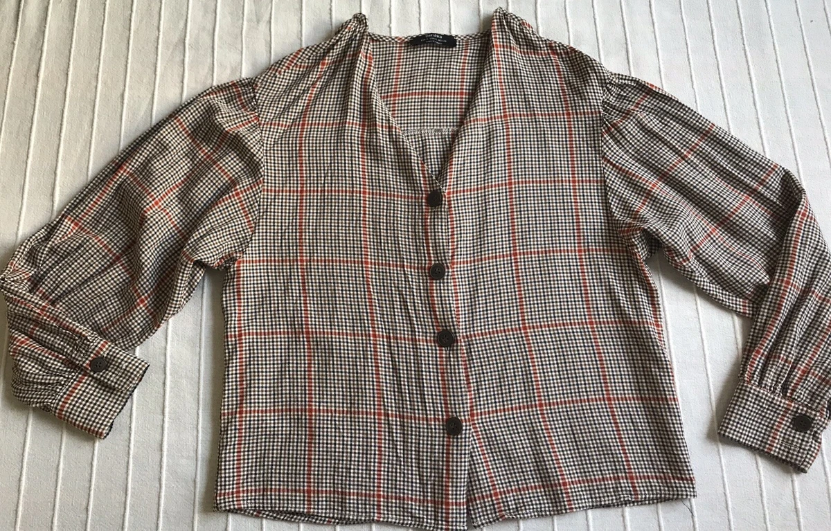 Bershka Camicia Camicetta Donna Tg. S A Quadretti Con Bottoni eBay