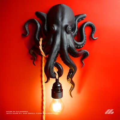 Octopus Wall Lamp 13''x16''   Unique 3D Printed Animal Light for Home Decor