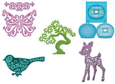 Stanzschablone Tiere Vogel Reh Baum, D-Lites, Spellbinders Shapeabilities S2