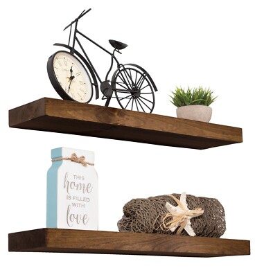 Floating Wooden Shelves - Made in USA - Solid Wood - Dark Walnut Stain