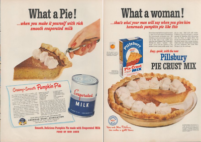 1950 Evaporated Milk Pumpkin Pie Recipe Phillsbury Crust Mix Vtg Print Ad  Page
