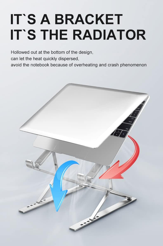 Aluminum Ergonomic Laptop Stand for Desk - Slim Adjustable Foldable Riser Holder