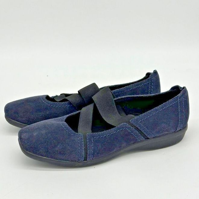 Clarks Womens Blue Suede Criss Cross Strap Loafers Size 7.5W-image