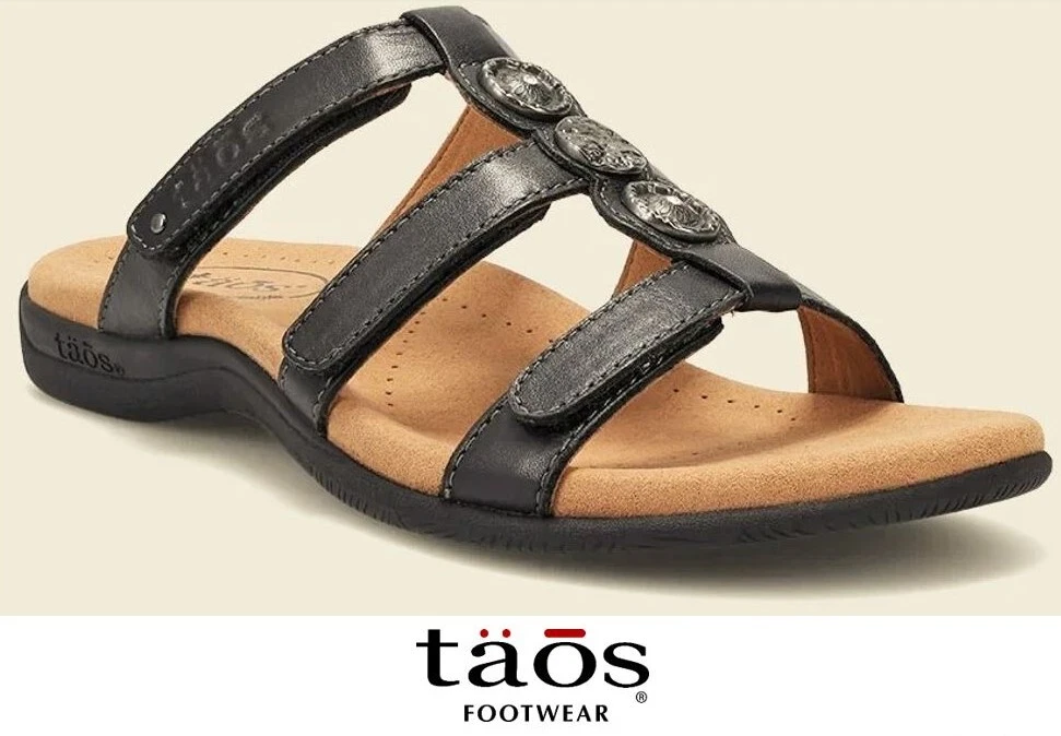 Taos Comfort Slip On Footbed Adjustable Sandals Leather Taos Shoes Prize 4 Black